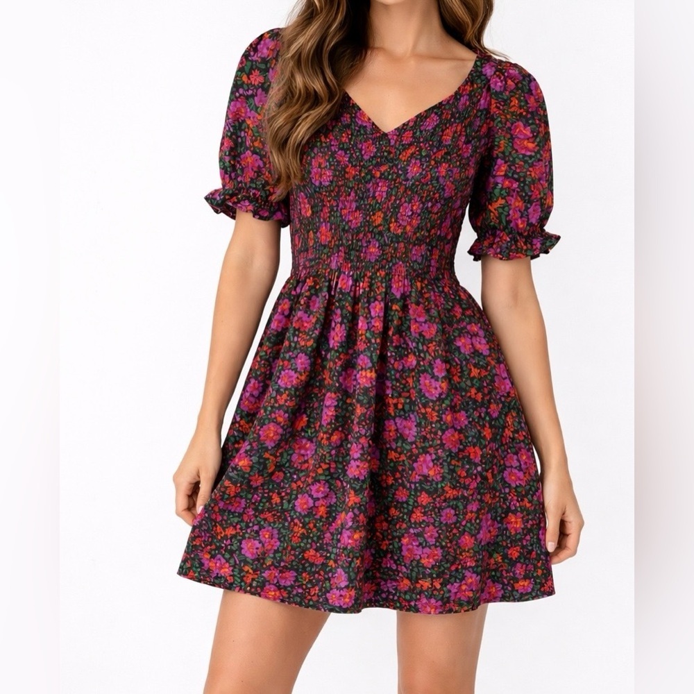 Jodifl Smocked Floral Mini Dress Puff Sleeve Cottagecore Whimsigoth Small